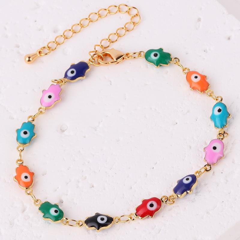Gold Filled Mix Style Evil Eye Enamel Jewelry Gold Color Hand Turkish Chain Bracelet Boho Women Gift