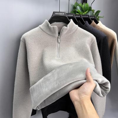 Men's Winter Chenille Sweater - Thickened Half-High Collar Zipper - Warm Velvet Lined Base Layer