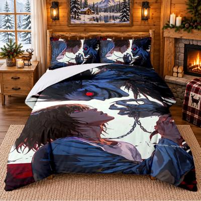 Set Biancheria da Letto con Fantasia Death Note 3 Pezzi Lenzuolo e Federe per Camera da Letto Interna