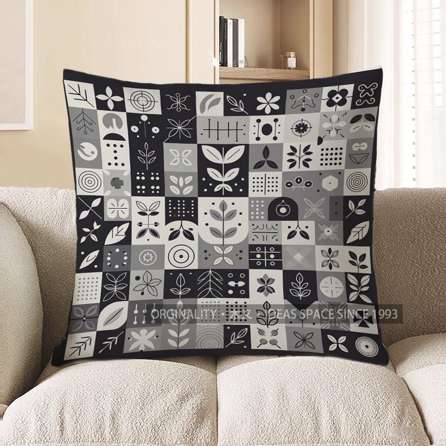 2D Geometric Patterned Black And White Pillow Covers Pattern Cushion Cover Suitable For Sofa Bedroom Car Pillow Cover