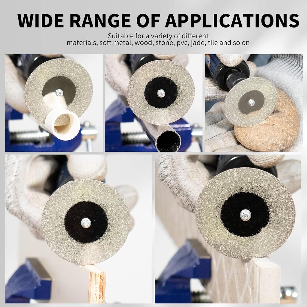 SI FANG 5Pcs 60mm Diamond Cutting Disc Cut Off Wheels with 5Pcs Mandrel 1/8'' Shank Stone Blade for Rotary Tool Drill Attachment Cutting Discs