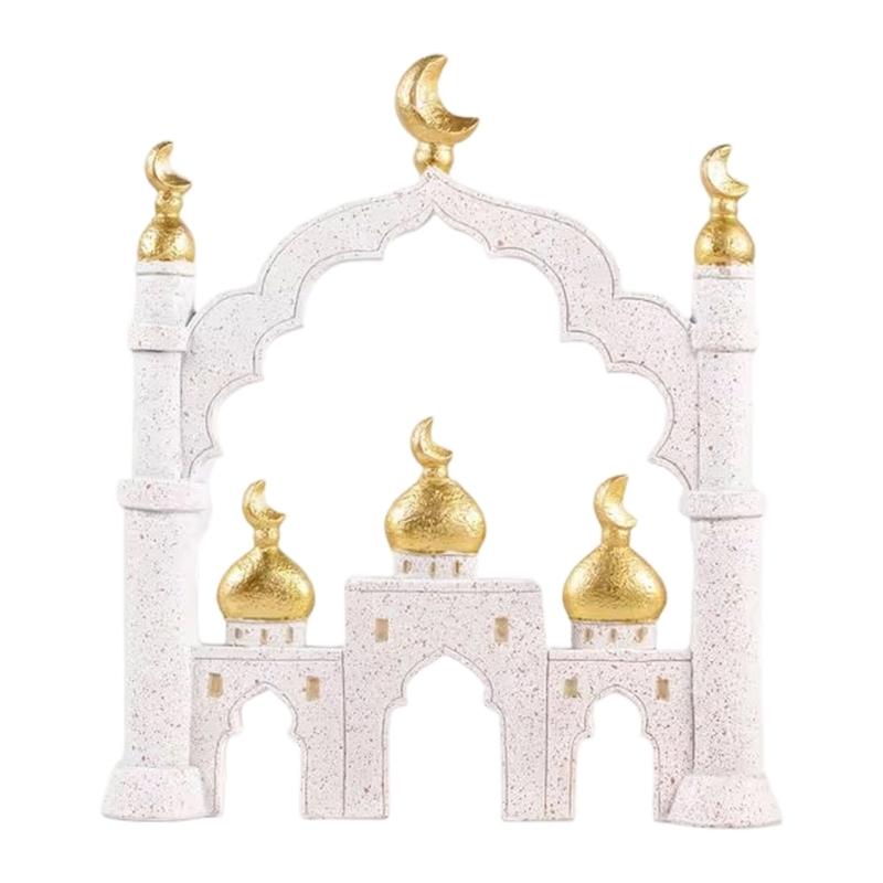 Gold and White Mosque Tower Model with Storage Box,Ramadans Eid Home Decors Decorative Ornament for Table Bookshelf