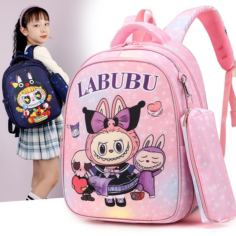 The New LABUBU Children's Schoolbag Cute Cartoon Pencil Case Backpack Boys and Girls Primary School Students First and Second Grade Backpack