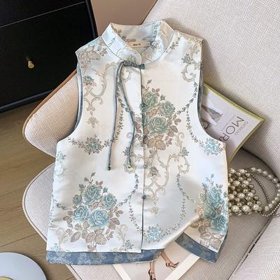 Antique Vest Women's Disc Buckle Jacquard Embroidery Fashion Temperament Vest Cardigan Women's High-end Top