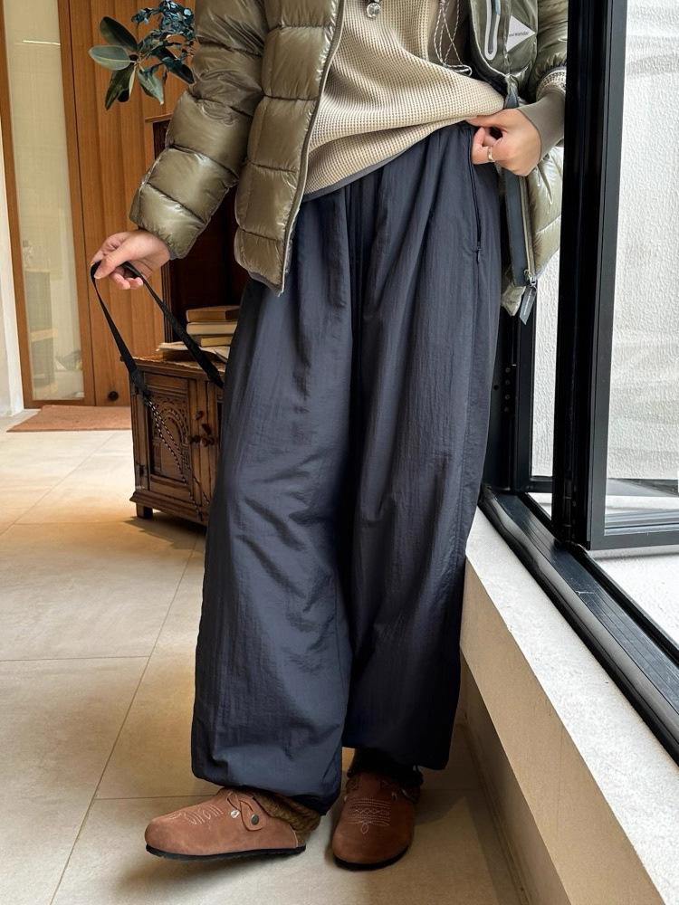 Wen Jiu Versatile Wide-Leg Ribbed Cotton Pants - Light, Warm, Soft for Winter Large