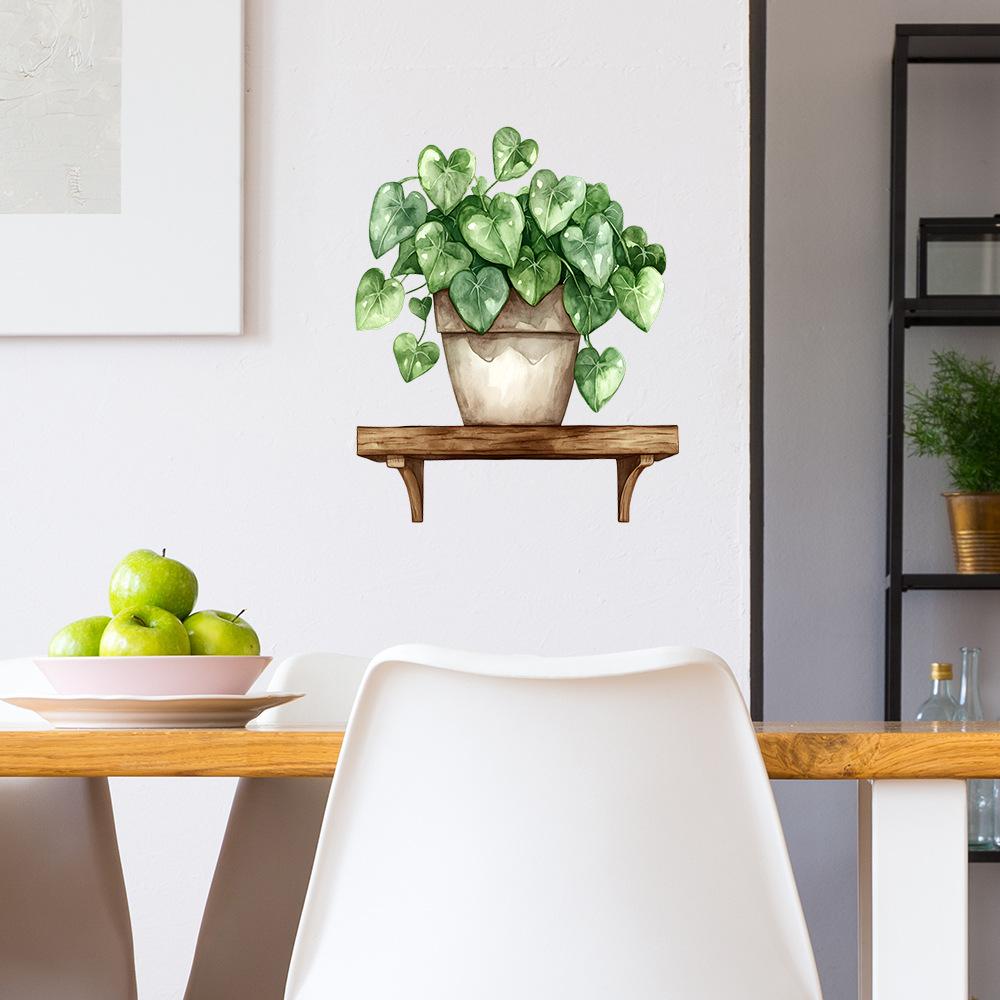 Målade Gröna Växter Krukväxter Hyllor Sovrum Vardagsrum Hem Väggbakgrund Dekoration Väggdekaler