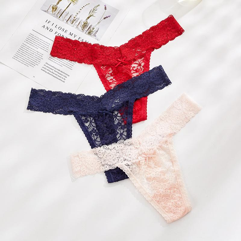 Sexy Thong Briefs Lace Underpant Women's Underwear Plus Size Transparent Panties Hollow Out Lingerie Women's T-panties