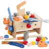 AOMACO Wooden Tool Educational Toy for Portable Transforms Into a Building and Gift for Boys and Girls Set, Carpenters, Toolbox, Workbench, Play,