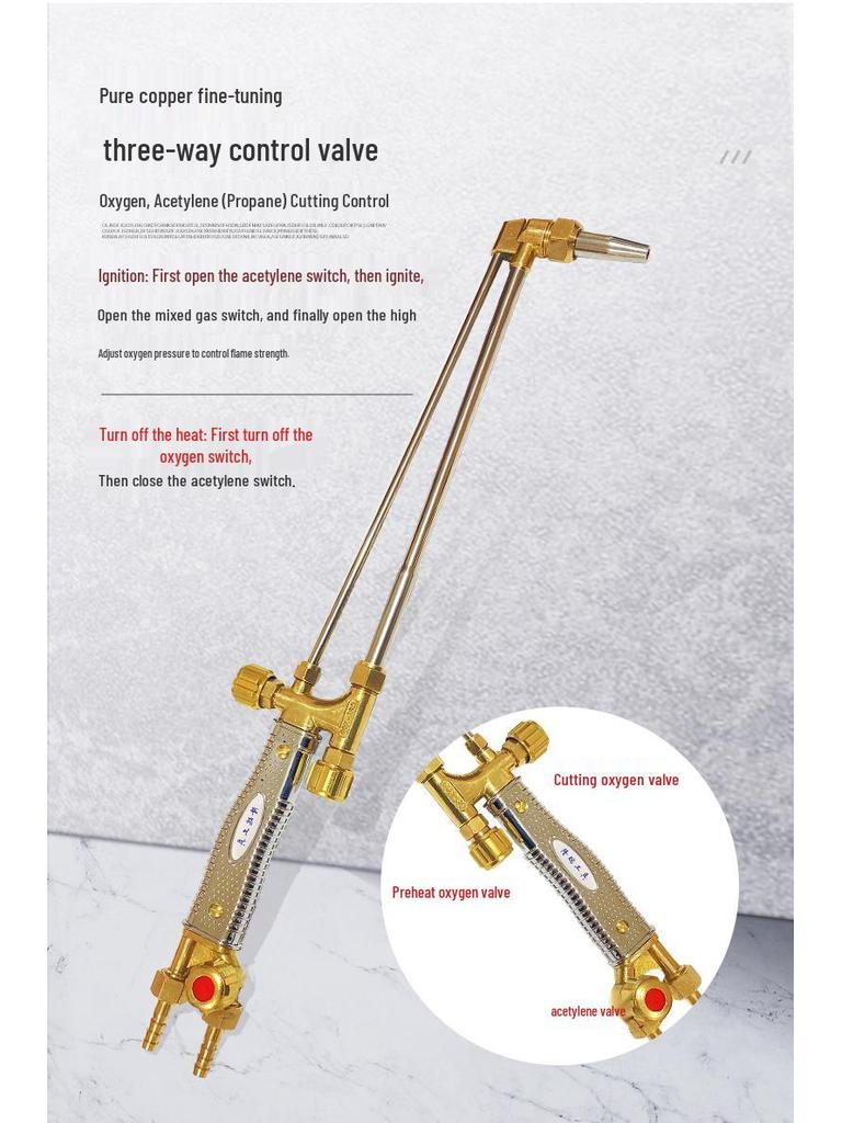 Industrial Grade Dual-Tube Cutting Torch G01-30/100/300 for Oxygen, Acetylene, or Propane Gas.