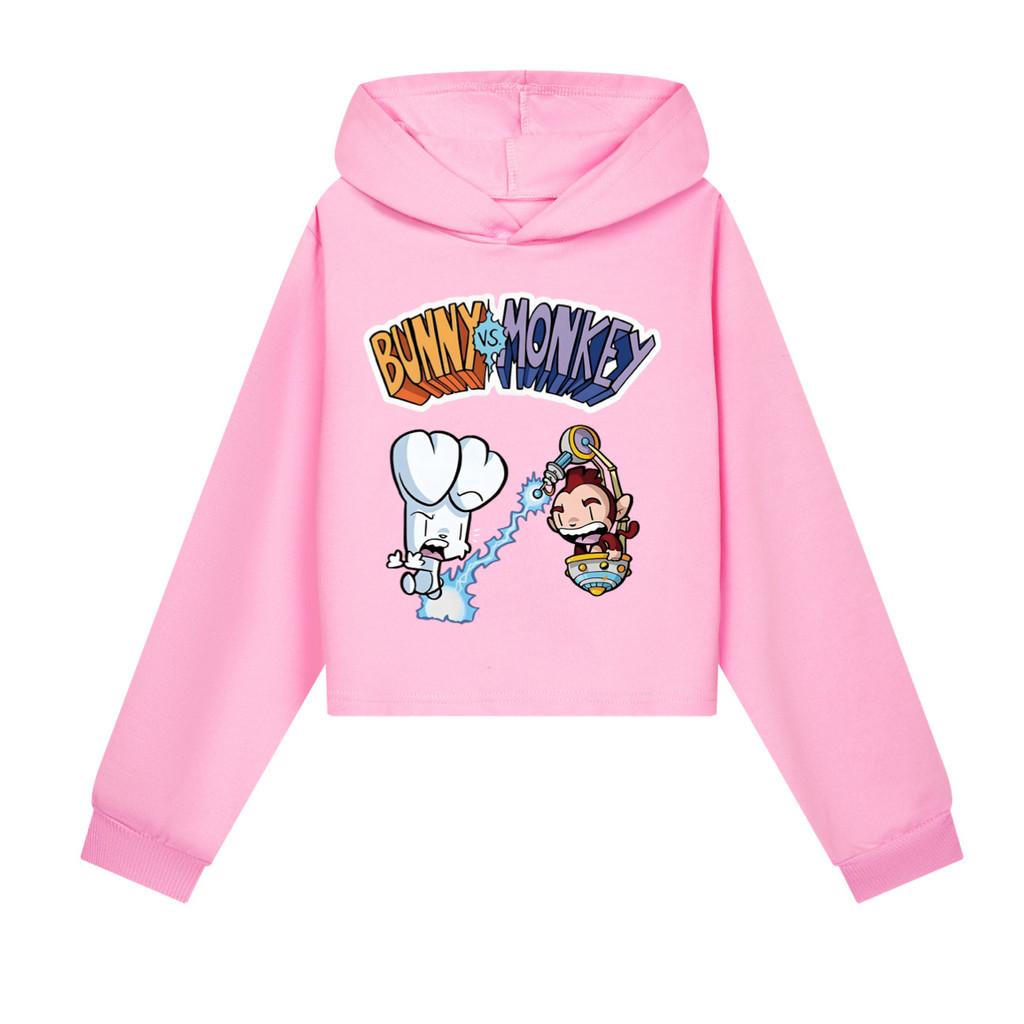 4187 Kids Girls Bunny Monkey Printed Fashion Casual Long Sleeves Hoodies
