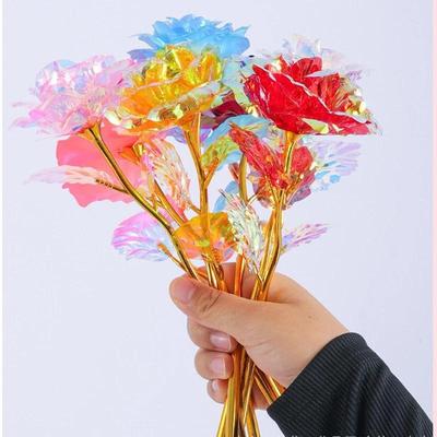 5pcs 24K Foil Plated Rose Valentine's Day Creative Gift Gold Rose Lasts Forever Love Wedding Decor Lover Lighting Roses