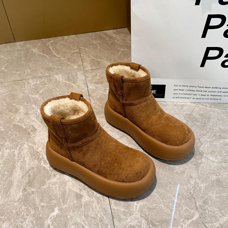 Women's fashion lightweight height-enhancing soft sole winter warm one-step fur one snow boots velvet lined non-slip casual sports cotton boots