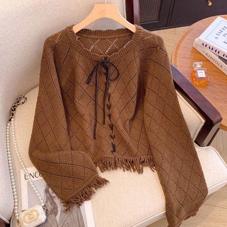 

Vintage Loose Knit Cardigan Sweater Coat for Women Autumn Winter Large Size Jacket XXL кавовий