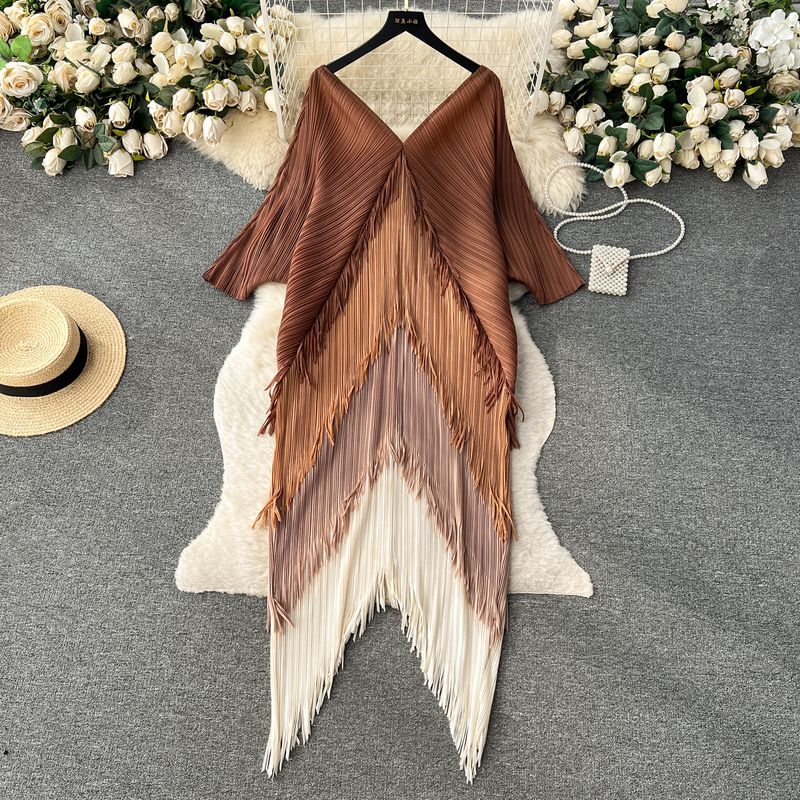 Women's Wear Niche Style Contrast Color Stitching Tassel Dress