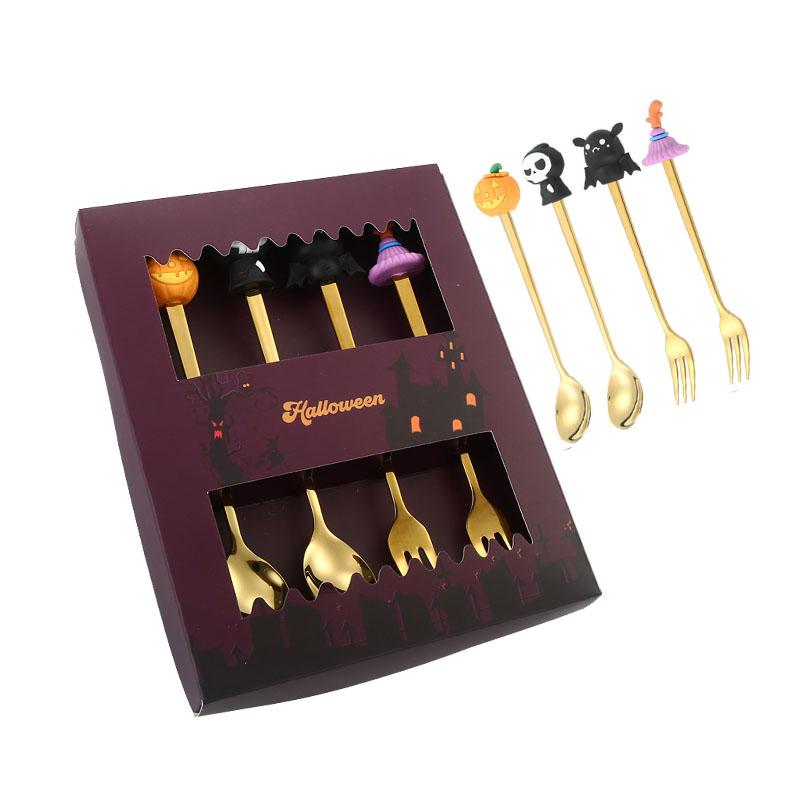 Halloween Gifts Stainless Coffee Spoons Halloween Style Pendant Cake Fork Theme Party Dining-table Cutlery Set