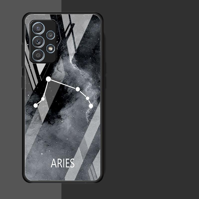Twelve Constellations Glass Case For Samsung Galaxy A52 A71 A50 A51 A70 A21s A31 A72 A10 A12 A30 A22 5G Phone Cover