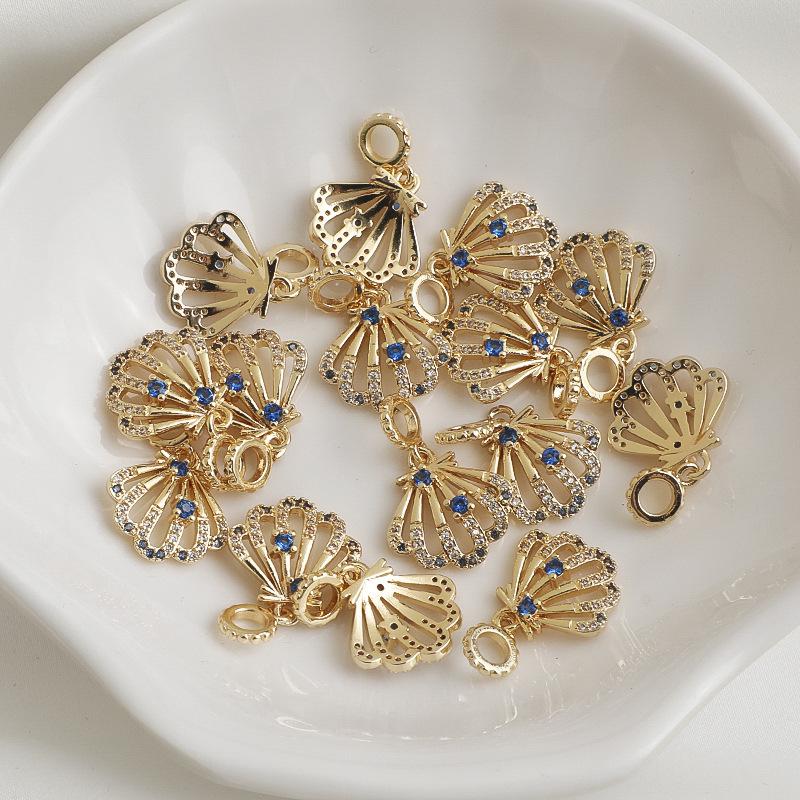 14K Gold-Filled Zircon Seashell Fishtail Heart Crystal Pendant for DIY Jewelry