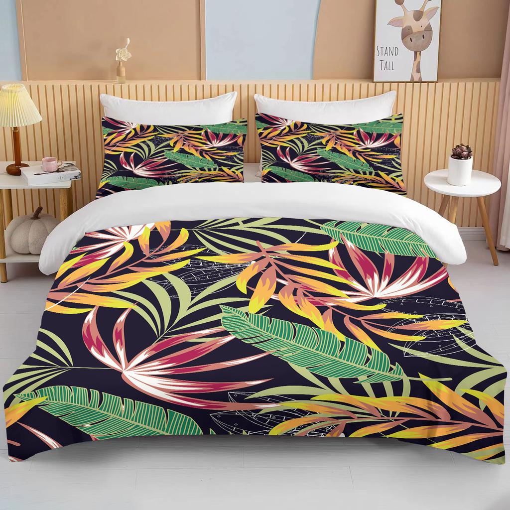 Tropical rainforest leaves queen bedding set   king size double bed bedding set microfiber or polyester duvet  set  duvet cover