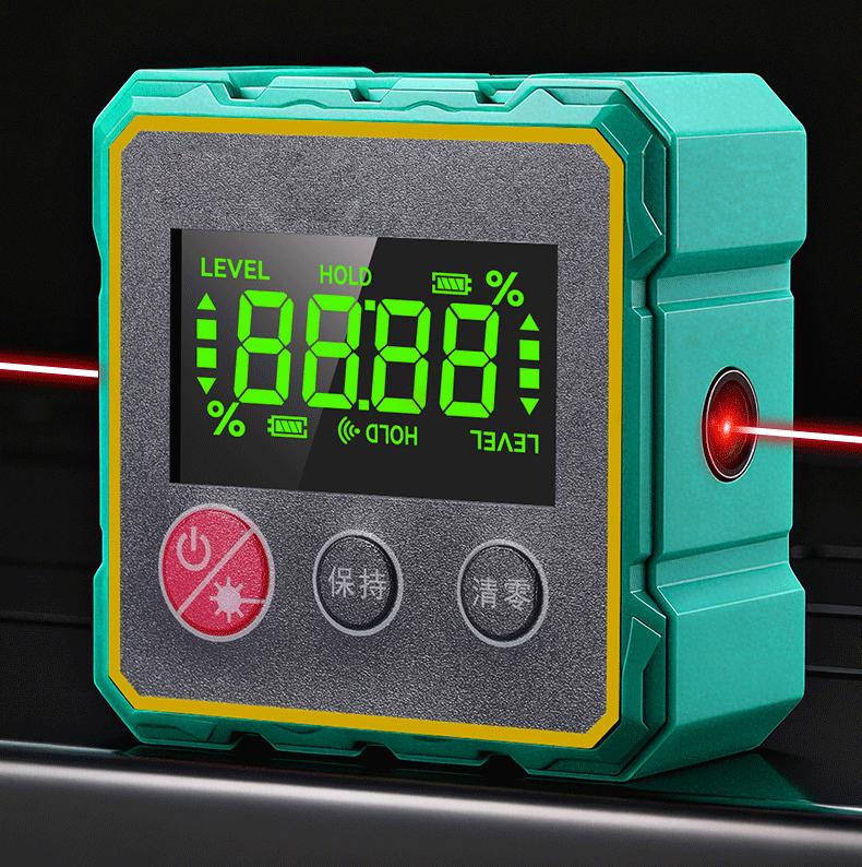 High-precision five-sided magnetic digital display inclinometer, Niuxiang 360-degree rechargeable green inclinometer