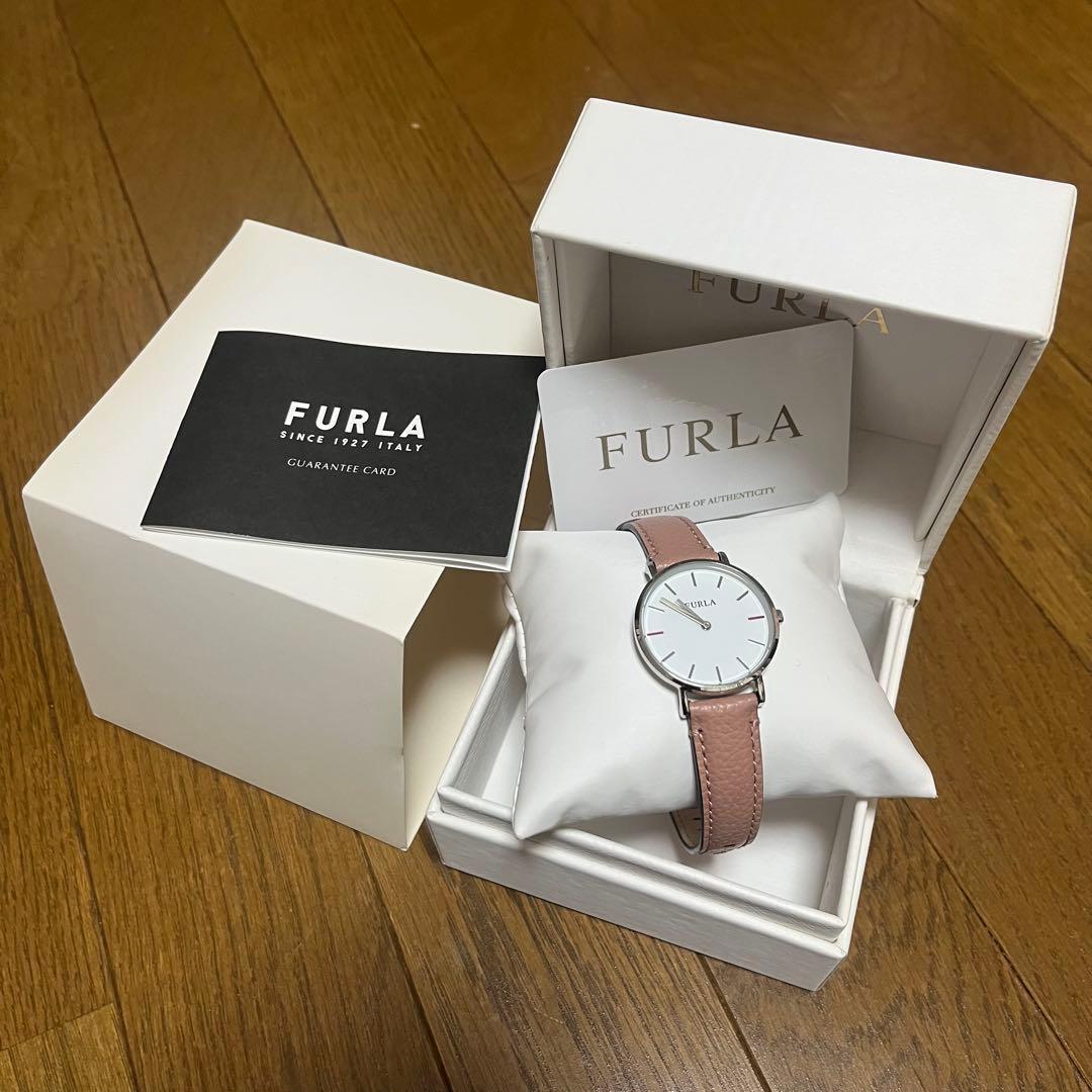 Used [Genuine product] FURLA white dial pink leather watch