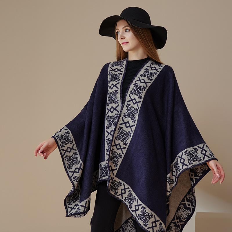 Winter Women'S Shawl Outer Decoration Solid Color Cape Scarf Thickened Cape To Keep Warm