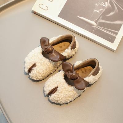 Scarpe Invernali da Bambino Fondo Morbido Scarpe di Cotone da Ragazza Moda Papillon Bambini Semplici da Esterno Peluche Piatti Causal Caldi Strappo