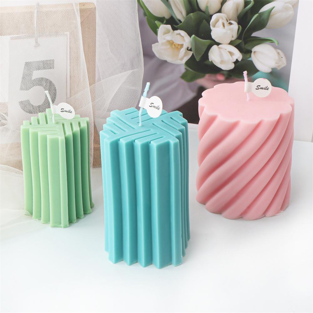 Geometry Gear Cylinder Spiral Candle Mold Long Rod Grooved Pillar Silicone Molds Classic Wax Candle Frame Casting Swirl Shaped