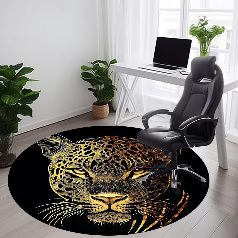 1pc Leopard Print Office Round Area Rug, Indoor Mat Suitable ForOffice, Under Office Chairs Bedroom Living Room Home Decor T195