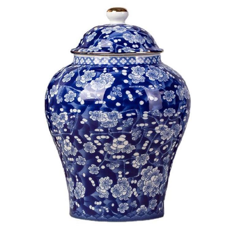Premium Glazed Ceramic Tea Jar Featuring Dateless Blue Print Doubles As Fascinating Countertop Display Piece