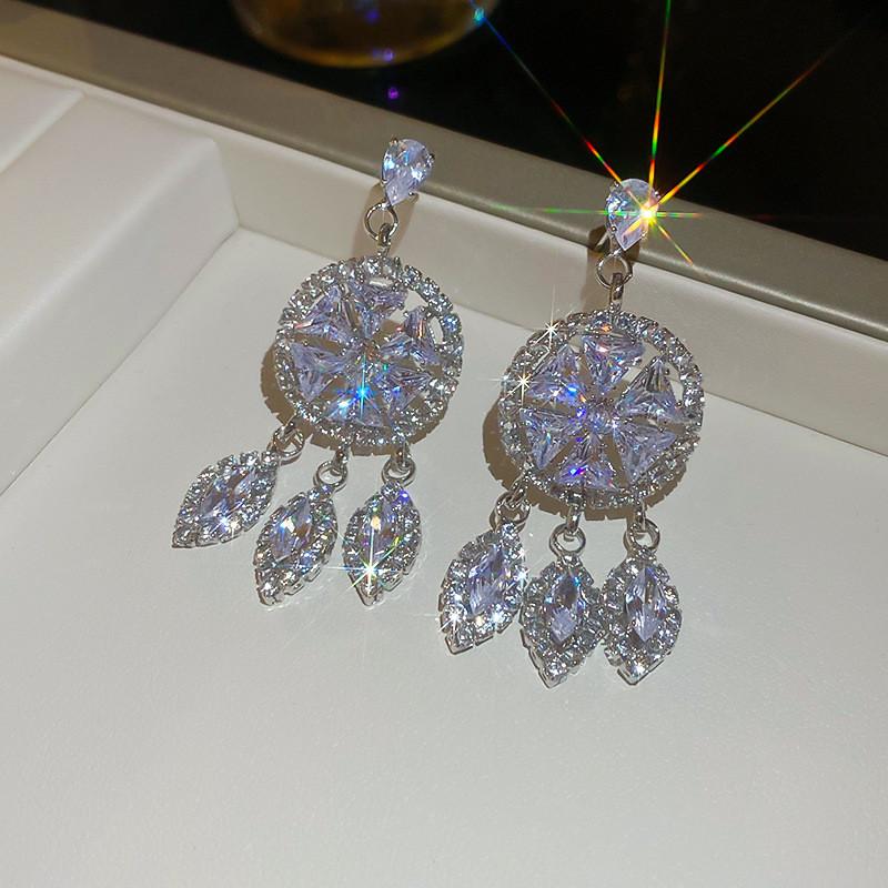 Trendy Silver Zircon Geometric Drop Earrings For Fashionable Women Spring