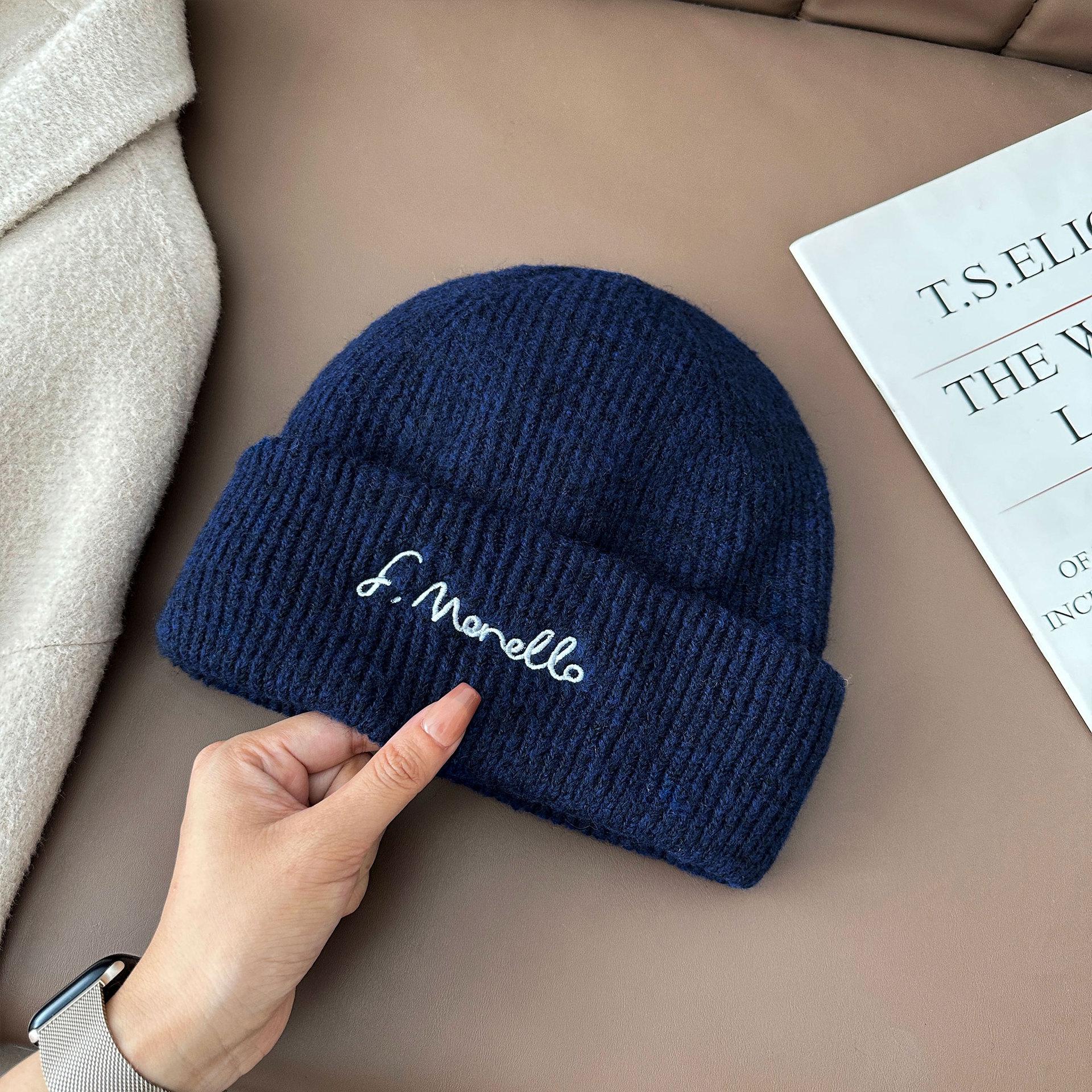 

Korean Style Embroidered Knit Beanie: Warm Wool Hat with Ear Protection for Women, Trendy Small-Face Design, Perfect for Autumn and Winter Outdoors. Adult 55-58cm