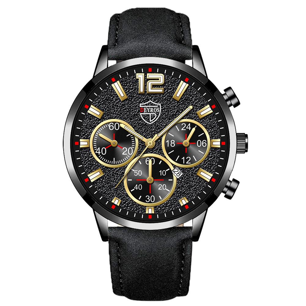 

New Casual Student Watch Men s Leather Calendar Watch Quartz Watch Hand Men s Sports Watch Men s чорний/золотий