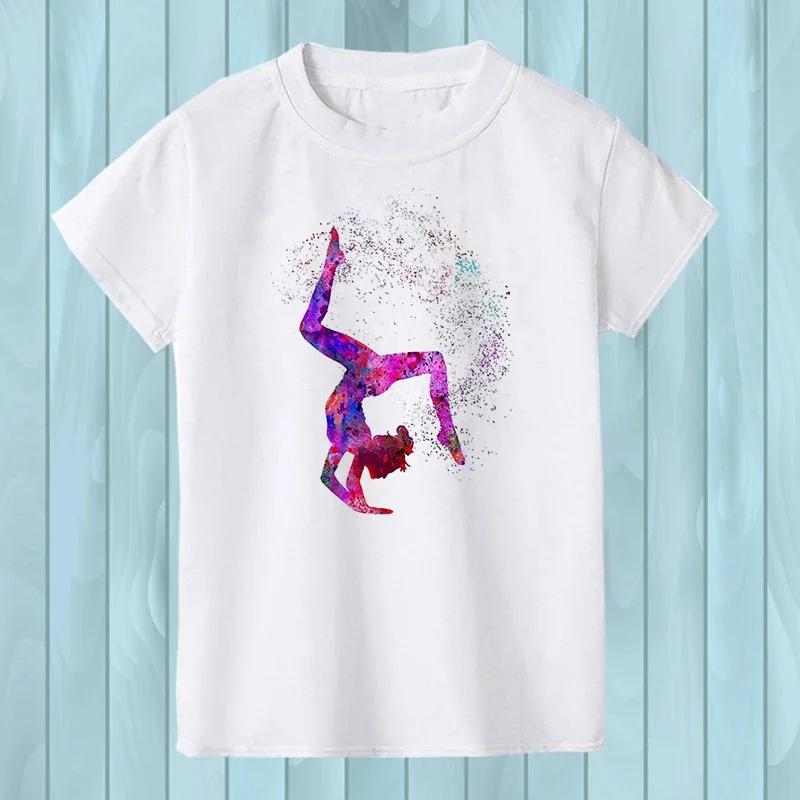 Kids T-shirt Watercolor Rainbow Gymnastics Art T-shirt Summer Kids T-shirt Top Kids Street Style