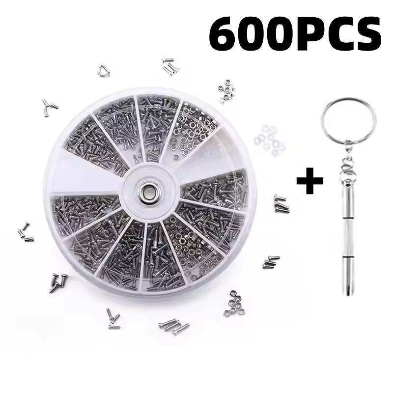 

Набор ассорти из 600 штук винтов и гаек, никелированная сталь, маленькие винты для ремонта электроники, ремонта очков, с отверткой