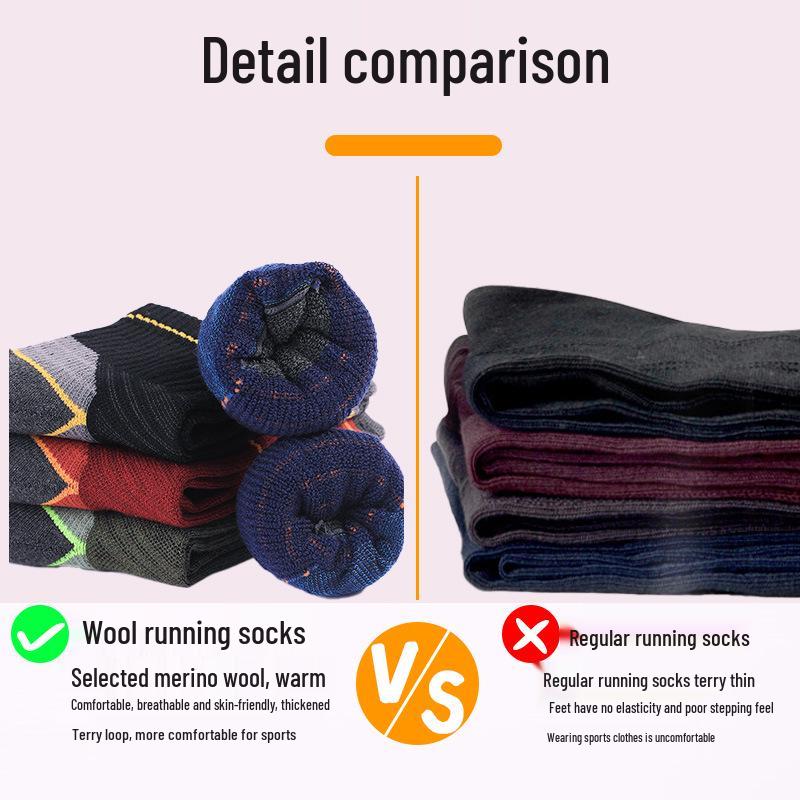 Merino Wool Non-Slip Sports Socks - Breathable, Wear-Resistant, Thick Terry Bottom for Running (Unisex)