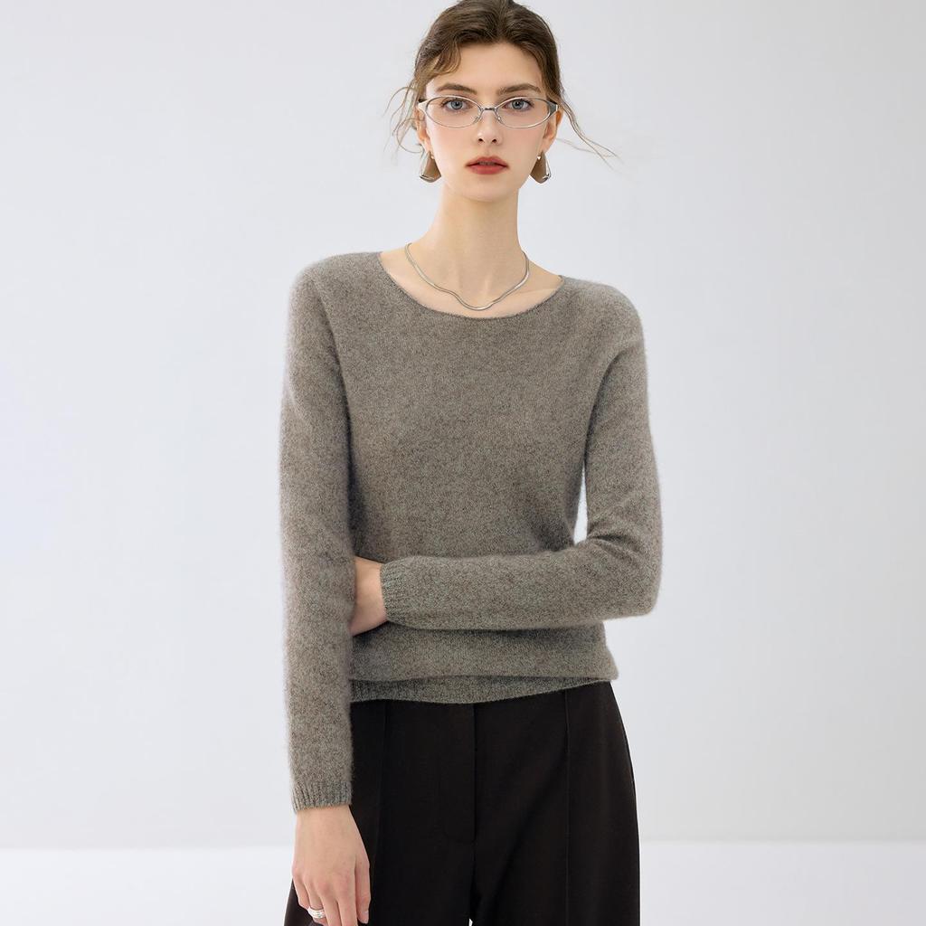 Lekasha Women's Cashmere Round Neck Sweater - Solid Color Knit Pullover