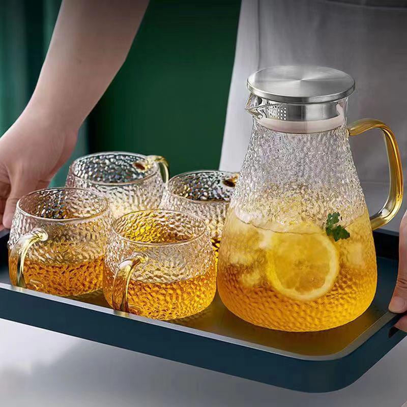 High-Temperature Resistant Hammered Texture Cold Water Kettle and Cup Set for Cold Drinks and Juice
