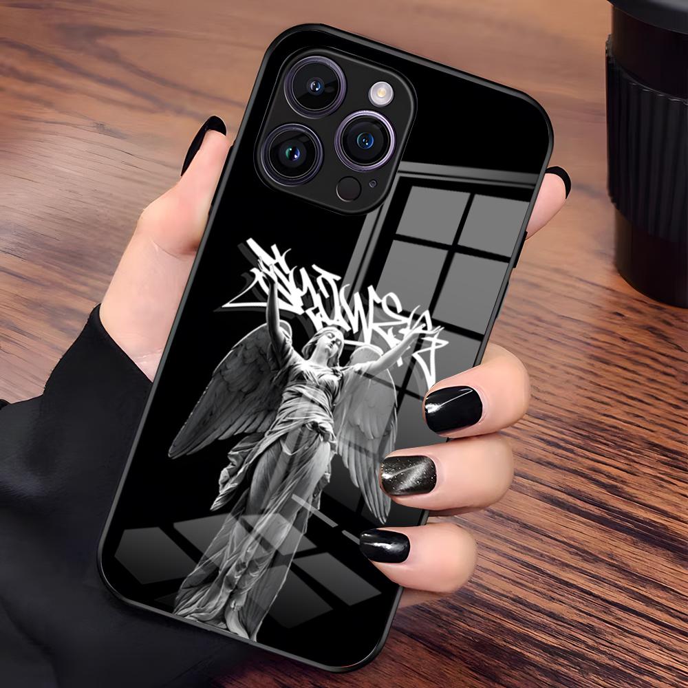Black Angel Death Demon Phone Case For IPhone 17 Pro Max 15 Pro 16 14 Plus 12 13 Mini 11 Pro Shockproof Glass Cover