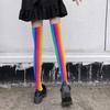 Rainbow Multicolor Striped Print Over the Knee Stockings for Women Carnivals Parties Anime Thigh High Long Socks Hosiery