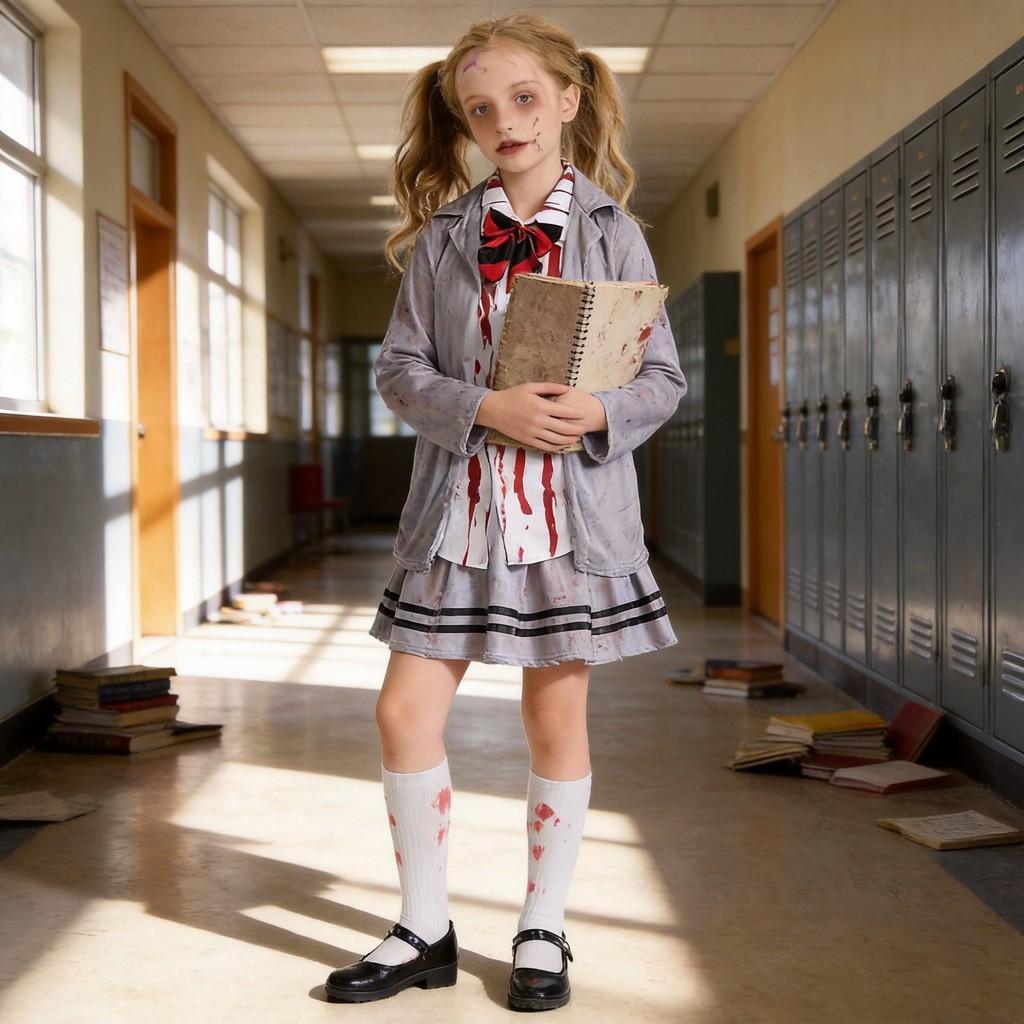 Costume da Bambina Zombie di Halloween con Pizzo e Rete per Bambini