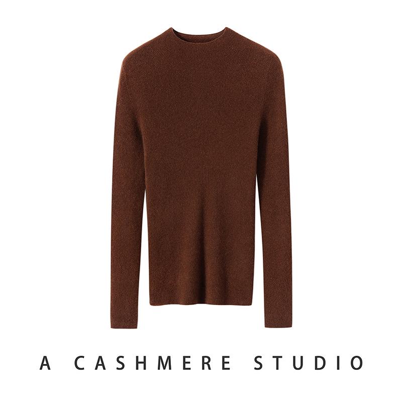 Women's Striped Slim-Fit Cashmere Knit Half-High Neck Top for Fall/Winter