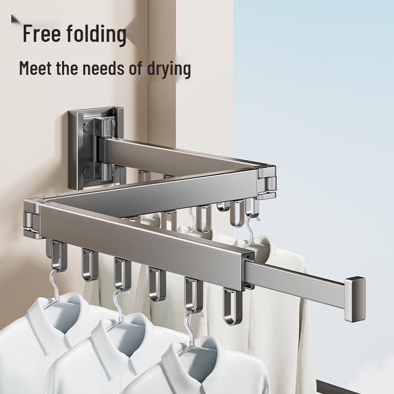 Wall-Mounted Retractable Clothes Drying Rack for Balcony and Bay Windows