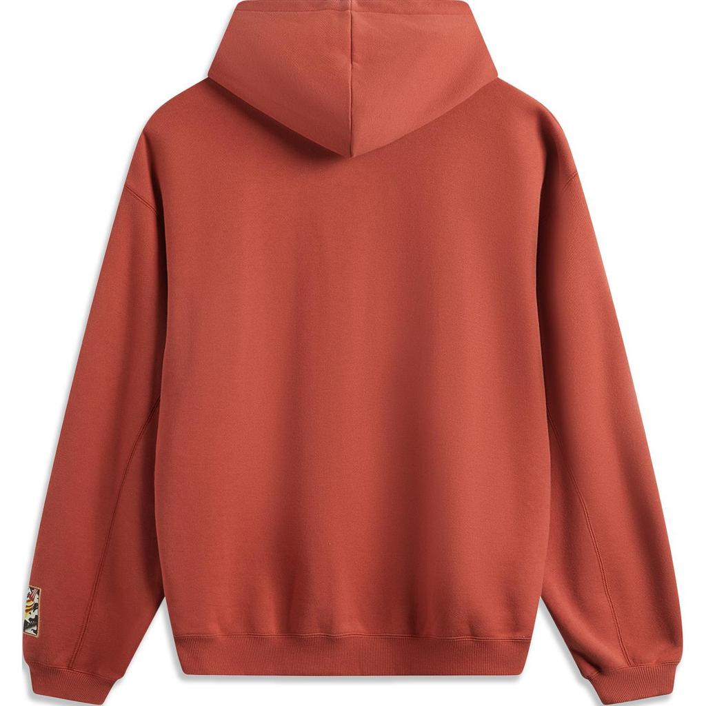 Li-Ning Badfive Series Comfortable Casual Simple Loose Hooded Letter Print Sweatshirt Men Tops Ochre-Red AWDV297-3