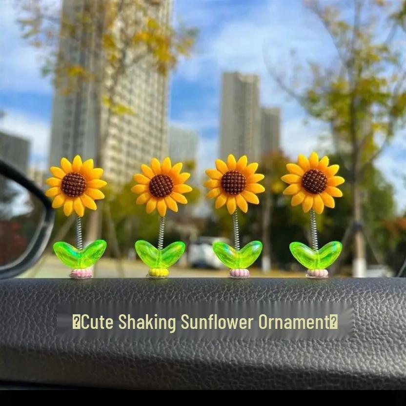 Douyin Style Cute Sunflower Bobblehead Car Ornament