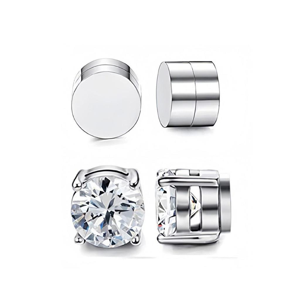 Zirconia Magnetic Ear Clips | No Piercing Faux Stud Earrings for Couples In Stainless Steel