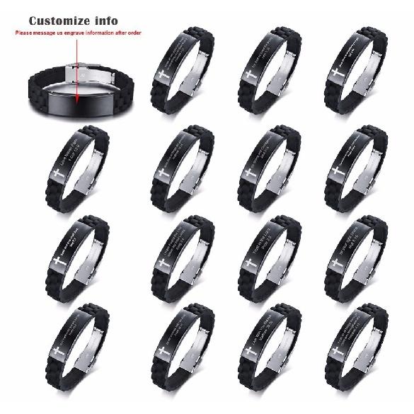 Vnox Religious Cross Jesus Scripture Quote Christian Bible Verse Inspiring Faith Silicone Bracelets for Men Personalize