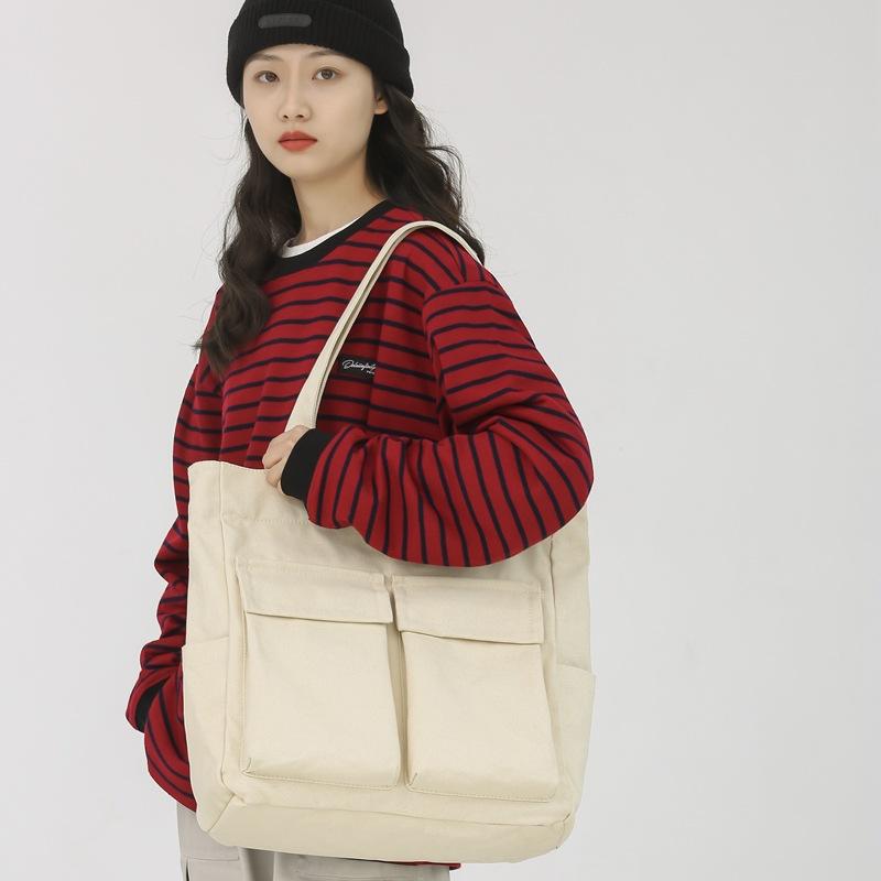 Canvas Bag Large Capacity Men Women's Shoulder Bag Student Class Hand Tote Bag