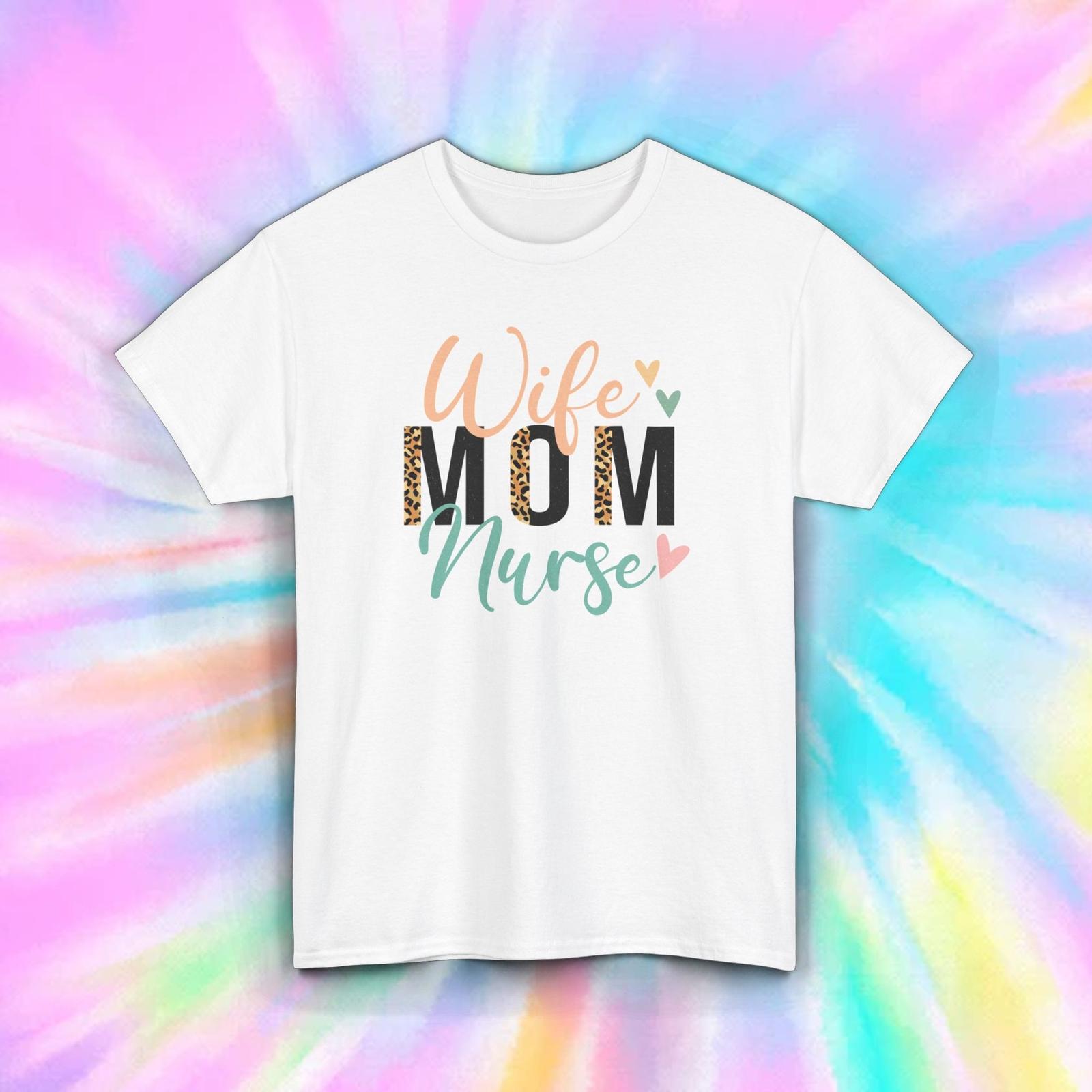 Wife Mom Nurse T-Shirt | Leopard Heart Graphic | Proud Nurse Tee S-5XL S