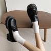 Scarpe Basse in Pelle Piccole Giapponesi Britanniche da Donna Nuove con Suola Spessa e Tacco Grosso Slip-on Stile Preppy Scarpe a Punta Larga