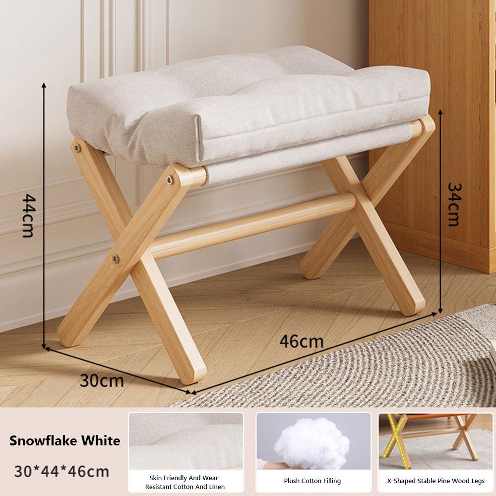 Solid Wood Velvet Footstool Soft Velvet Sofa Ottoman Multifunctional Soft Footrest Household белый